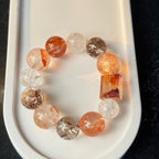 Red Hematoid Quartz Bracelet | Square Garden Crystal Energy Amulet | Consecrated Flower of Wealth Prosperity Bracelet