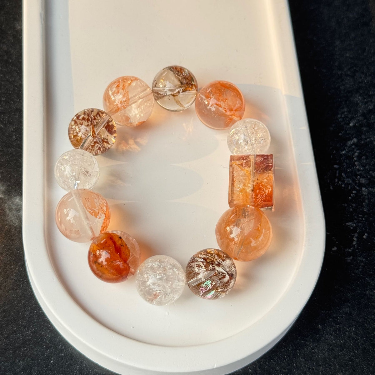 Red Hematoid Quartz Bracelet | Square Garden Crystal Energy Amulet | Consecrated Flower of Wealth Prosperity Bracelet
