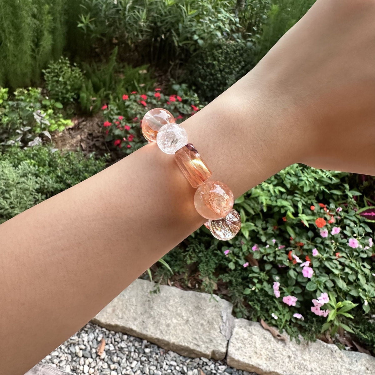 Red Hematoid Quartz Bracelet | Square Garden Crystal Energy Amulet | Consecrated Flower of Wealth Prosperity Bracelet
