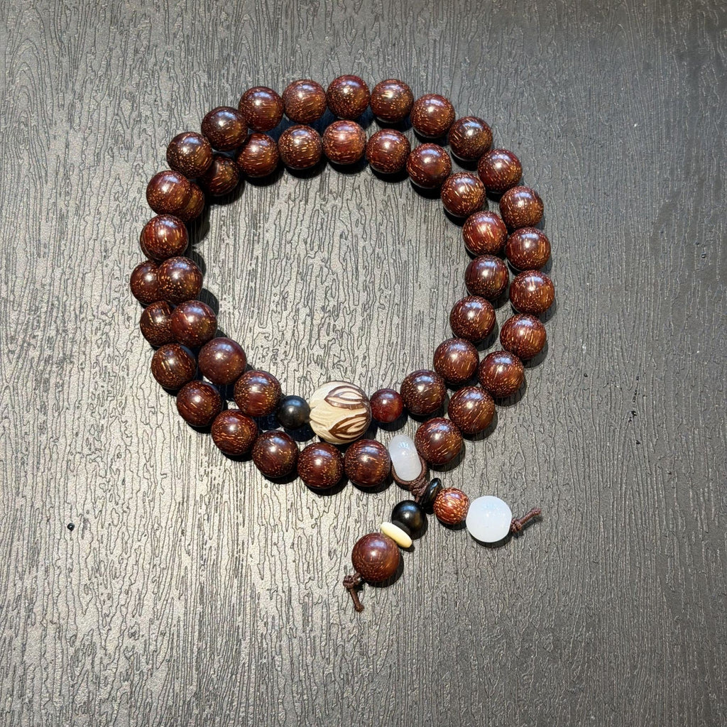 Red Sandalwood Double Wrap Bracelet, Purple Gold Mouse Bodhi Seed Mala, Temple Style Zen Prayer Beads, Minimalist Grounding Gift