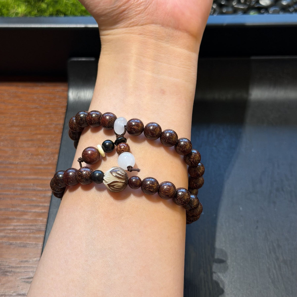 Red Sandalwood Double Wrap Bracelet, Purple Gold Mouse Bodhi Seed Mala, Temple Style Zen Prayer Beads, Minimalist Grounding Gift