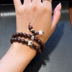 Red Sandalwood Double Wrap Bracelet, Purple Gold Mouse Bodhi Seed Mala, Temple Style Zen Prayer Beads, Minimalist Grounding Gift