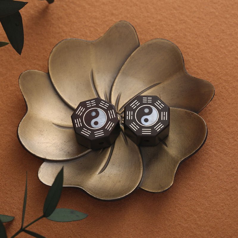 Reflective Taoist bracelet Bagua Bracelet with Thunderstruck Wood, Sterling Silver & Shell Inlay - EclipticJew