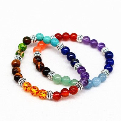 Reiki ancient silver natural stone agate tiger colorful crystal bracelet seven chakra Yoga Bracelet - EclipticJew