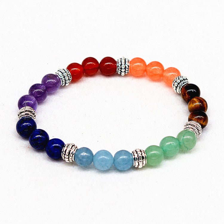 Reiki ancient silver natural stone agate tiger colorful crystal bracelet seven chakra Yoga Bracelet - EclipticJew