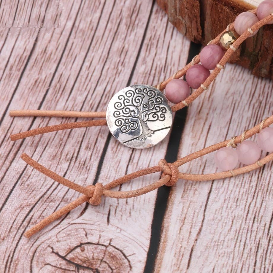 Rose Quartz Leather Wrap Bracelet – 5 - Strand Gemstone Beauty - EclipticJew