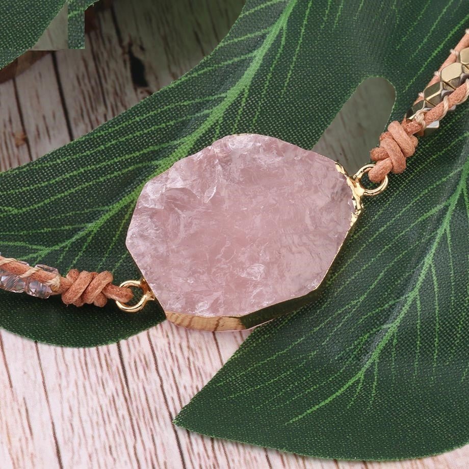 Rose Quartz Leather Wrap Bracelet – 5 - Strand Gemstone Beauty - EclipticJew