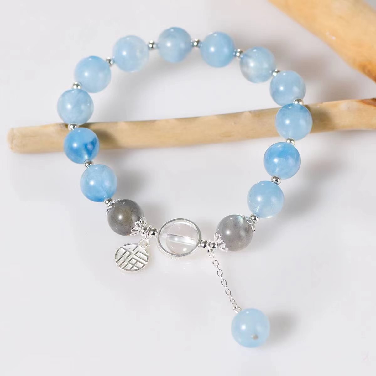 Serenity Aquamarine & Grey Moonstone Charm Bracelet - EclipticJewBracelets