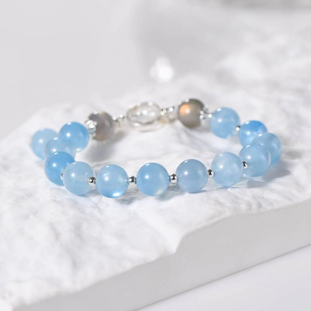 Serenity Aquamarine & Grey Moonstone Charm Bracelet - EclipticJewBracelets