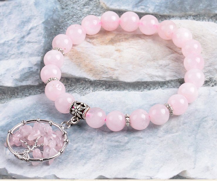 Seven Chakras Pink Crystal Beaded Bracelet - Energy Alignment - EclipticJew