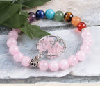 Seven Chakras Pink Crystal Beaded Bracelet - Energy Alignment - EclipticJew