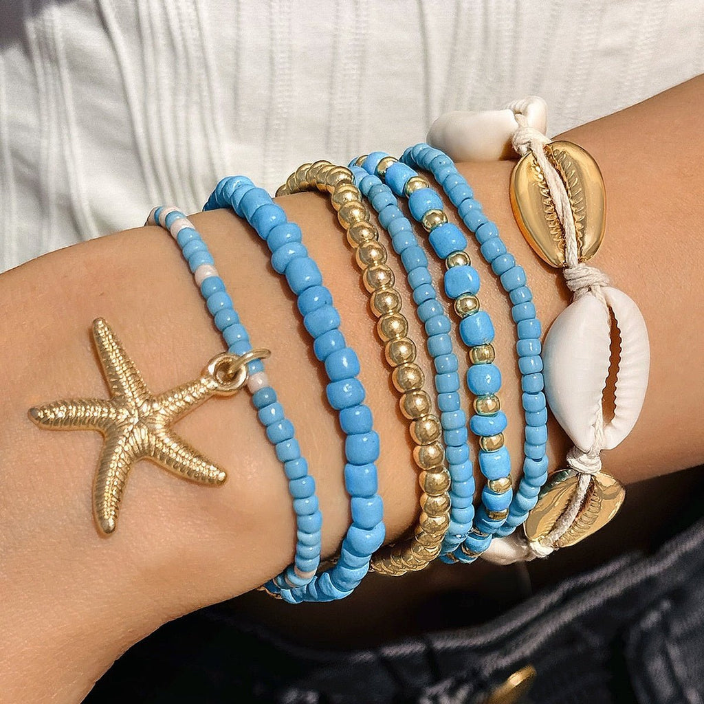 Shell Jewelry Bohemian Resort - Style Beaded Braided Bracelet With Starfish And Seed Beads - EclipticJew