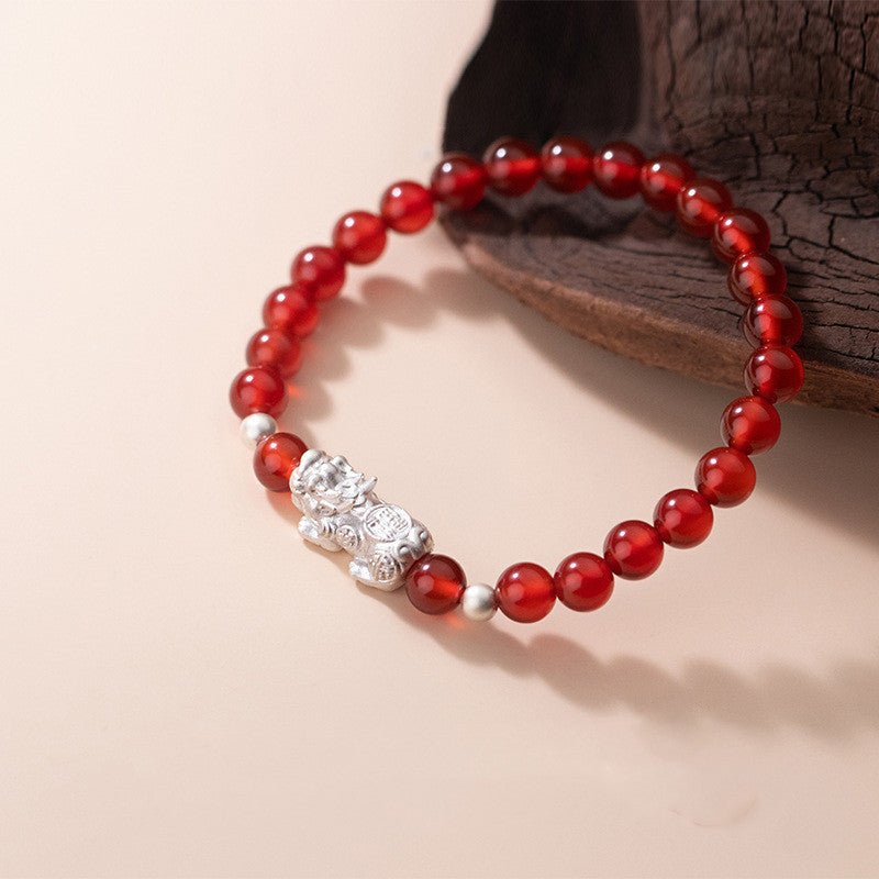 Silver Red Agate Brave Pixiu Bracelet - EclipticJewpixiu