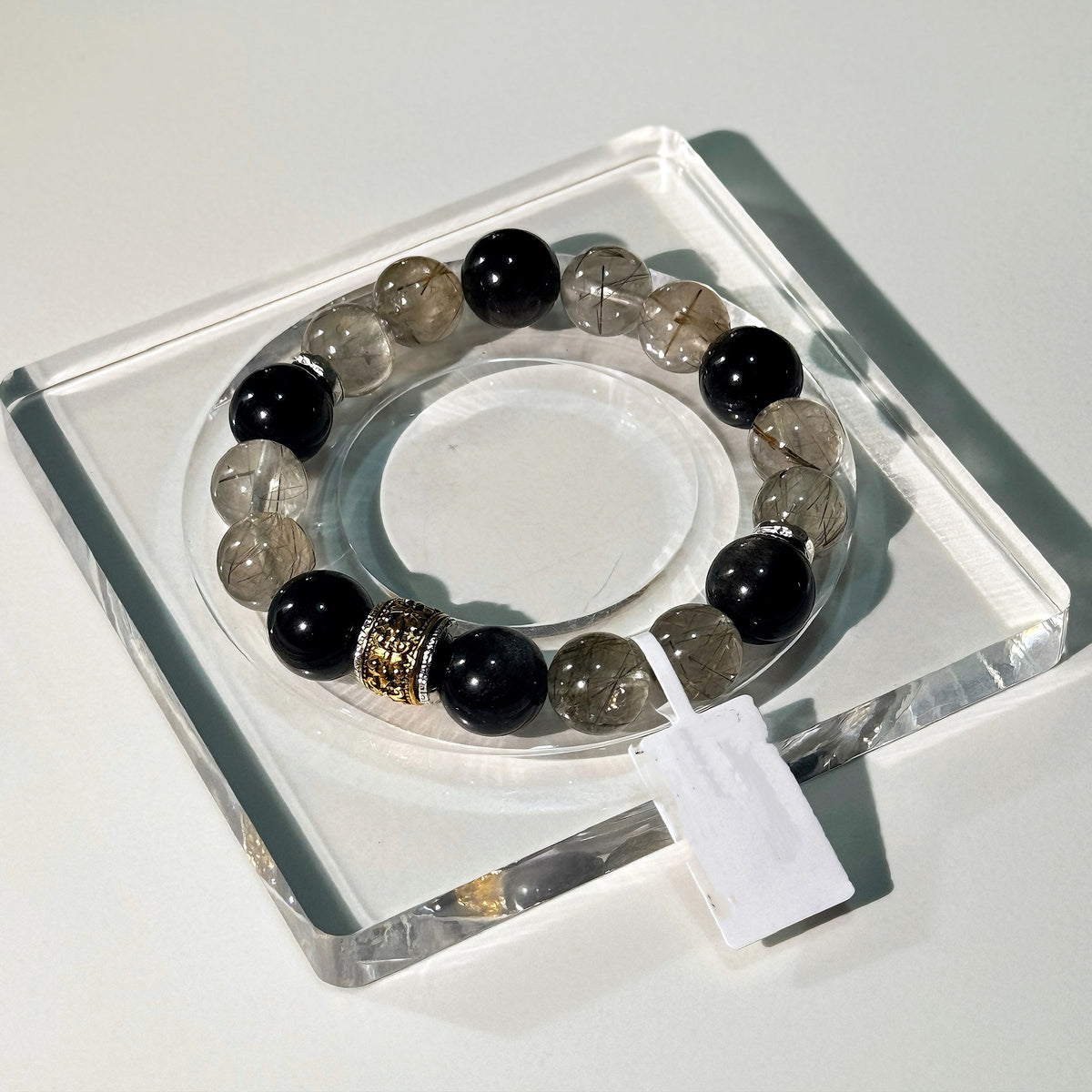 Silver Shine Guardian Bracelet – Green Rutilated Quartz & Obsidian