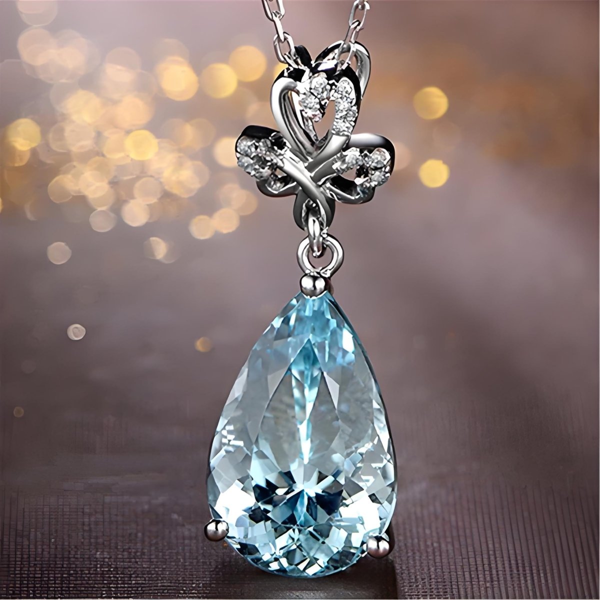 Sky Blue Topaz Drop Necklace - Celestial Clavicle Chain - EclipticJewpendant