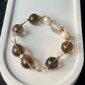 Smoky Quartz & Pearl Harmony Bracelet | Elegant Zen Crystal Stack with Gold Accents