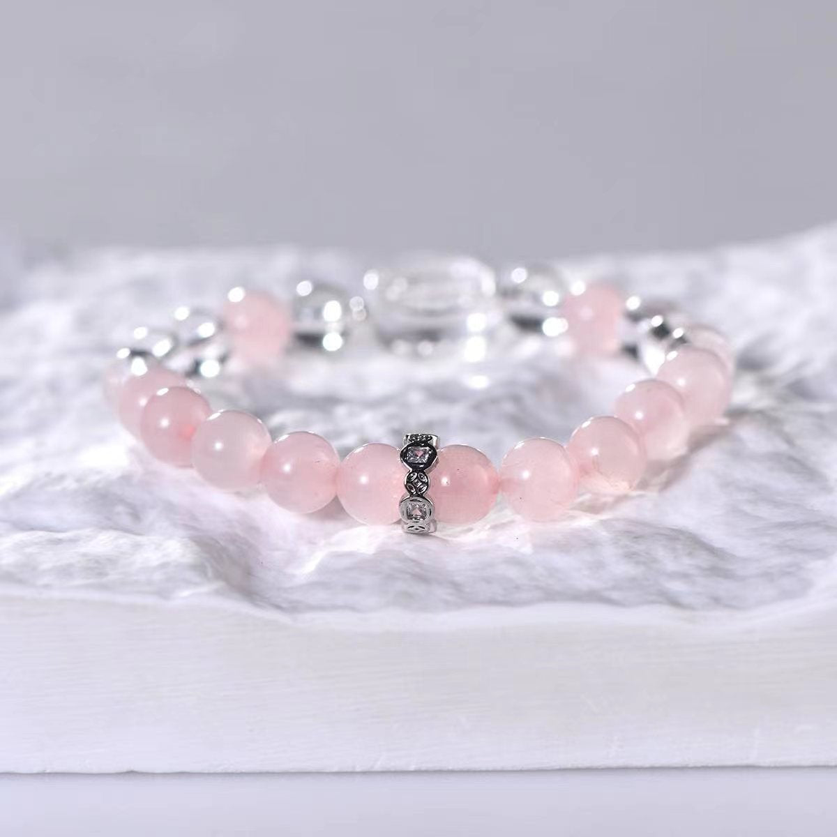 Soft Serenity Rose Quartz & Clear Crystal Harmony Bracelet - EclipticJewBracelets