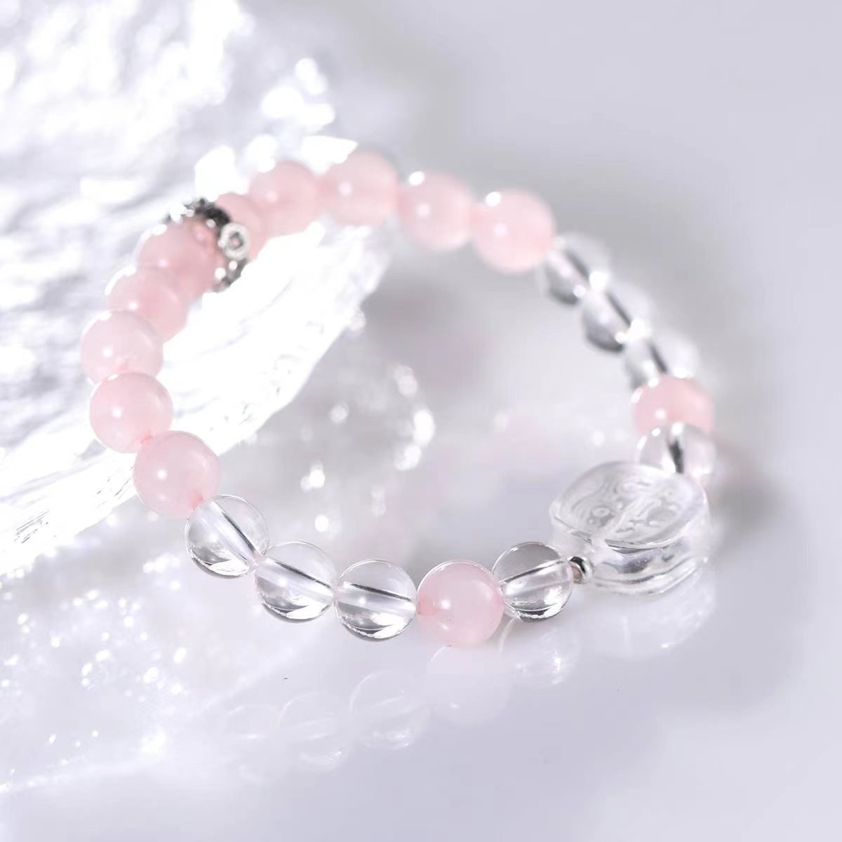 Soft Serenity Rose Quartz & Clear Crystal Harmony Bracelet - EclipticJewBracelets