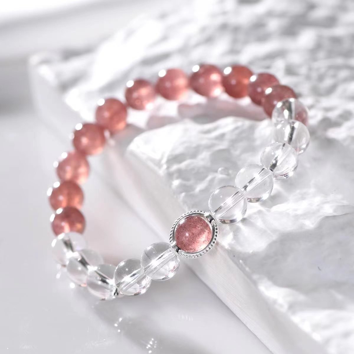 Strawberry Kiss Clear Quartz Bracelet - EclipticJewBraceletsclear quartznew