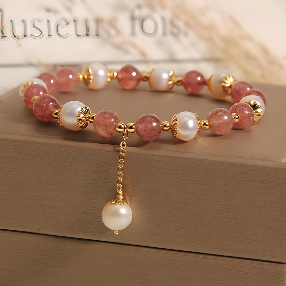 Strawberry Quartz Pearl Energy Bracelet - EclipticJewBraceletsnewstrawberry quartz