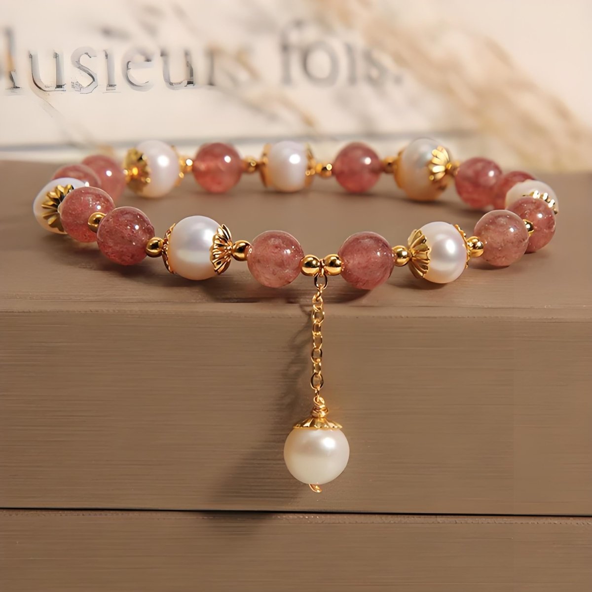 Strawberry Quartz Pearl Energy Bracelet - EclipticJewBraceletsnewstrawberry quartz
