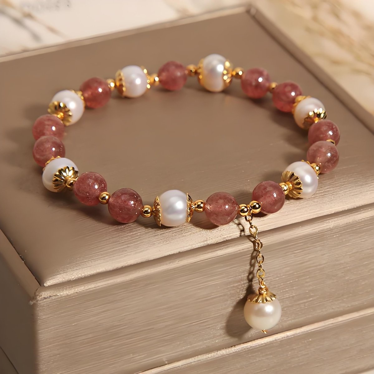 Strawberry Quartz Pearl Energy Bracelet - EclipticJewBraceletsnewstrawberry quartz