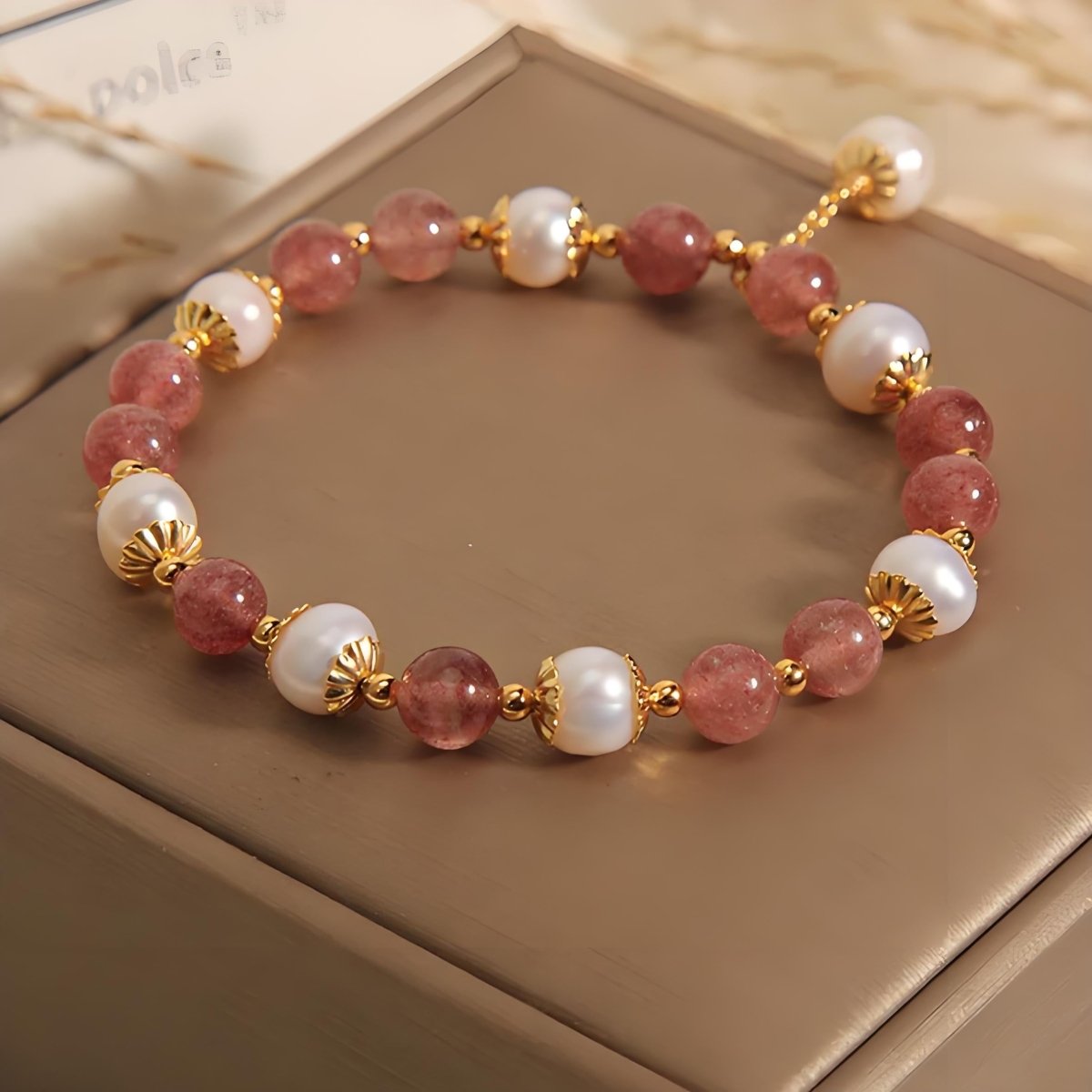 Strawberry Quartz Pearl Energy Bracelet - EclipticJewBraceletsnewstrawberry quartz