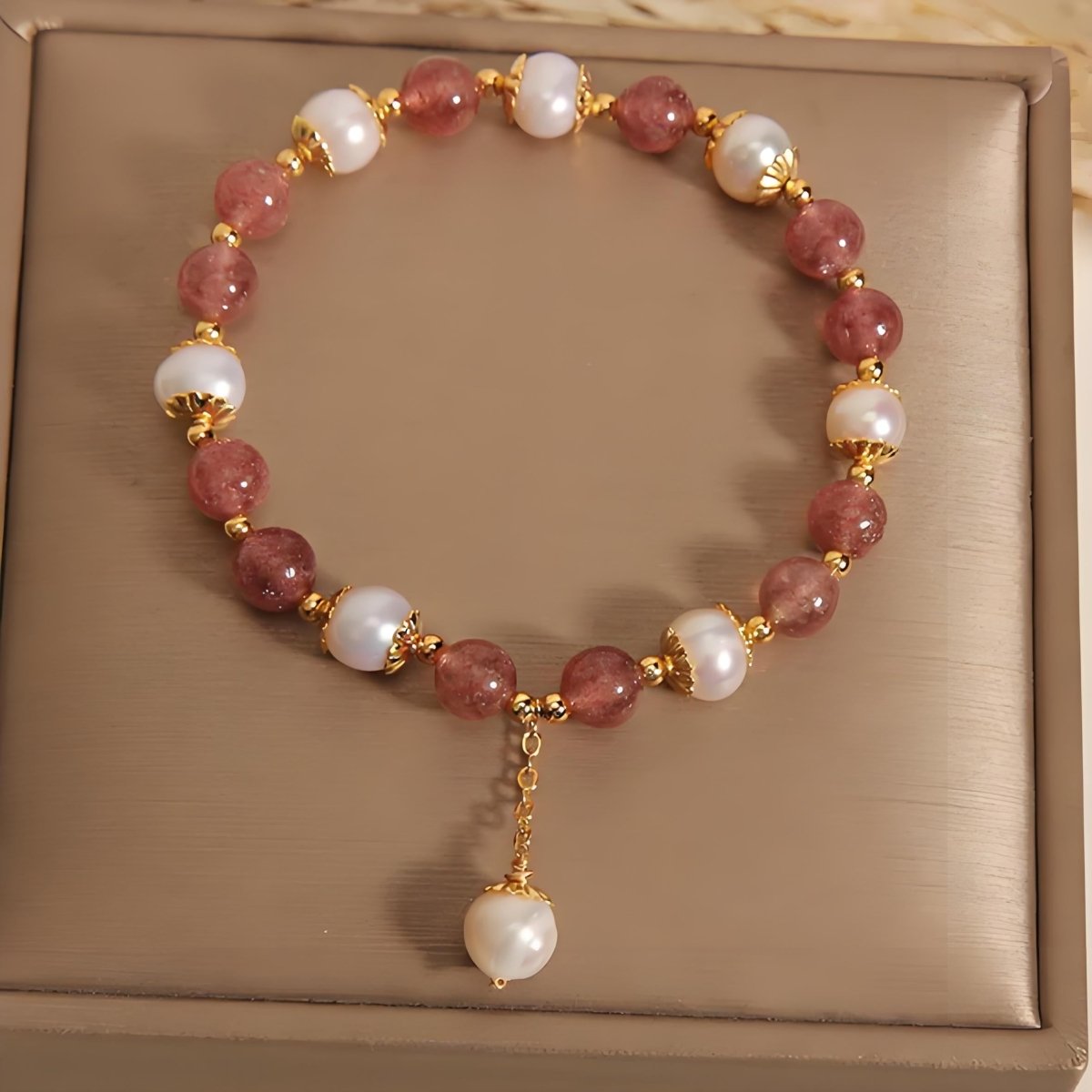 Strawberry Quartz Pearl Energy Bracelet - EclipticJewBraceletsnewstrawberry quartz