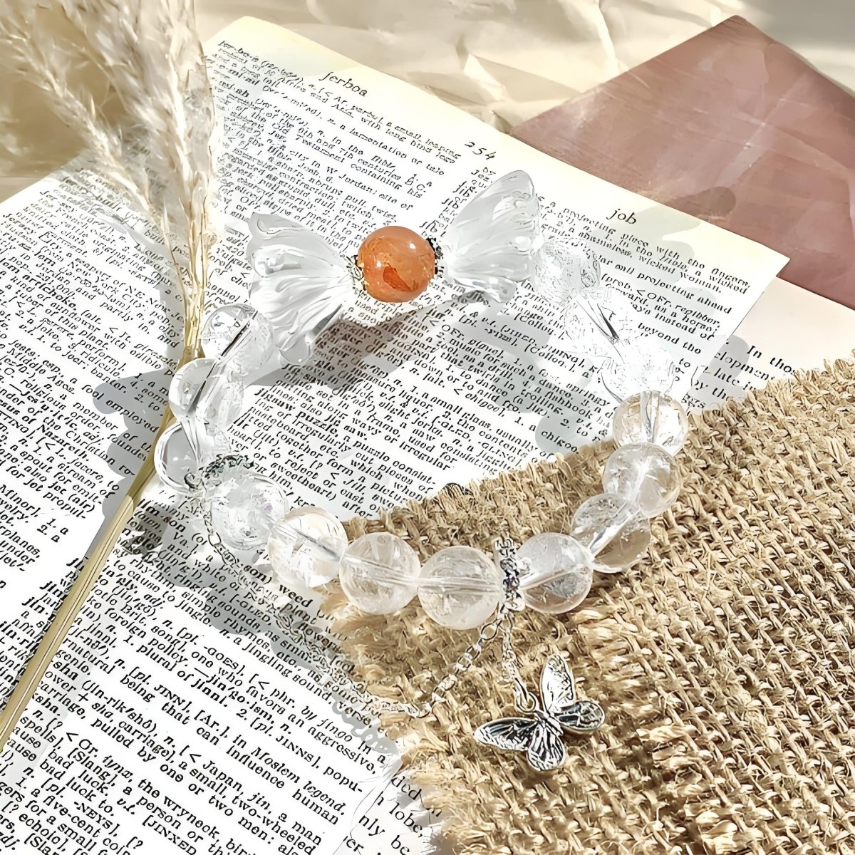 Sunstone Clear Quartz Butterfly Energy Bracelet - EclipticJewBraceletsclear quartznew