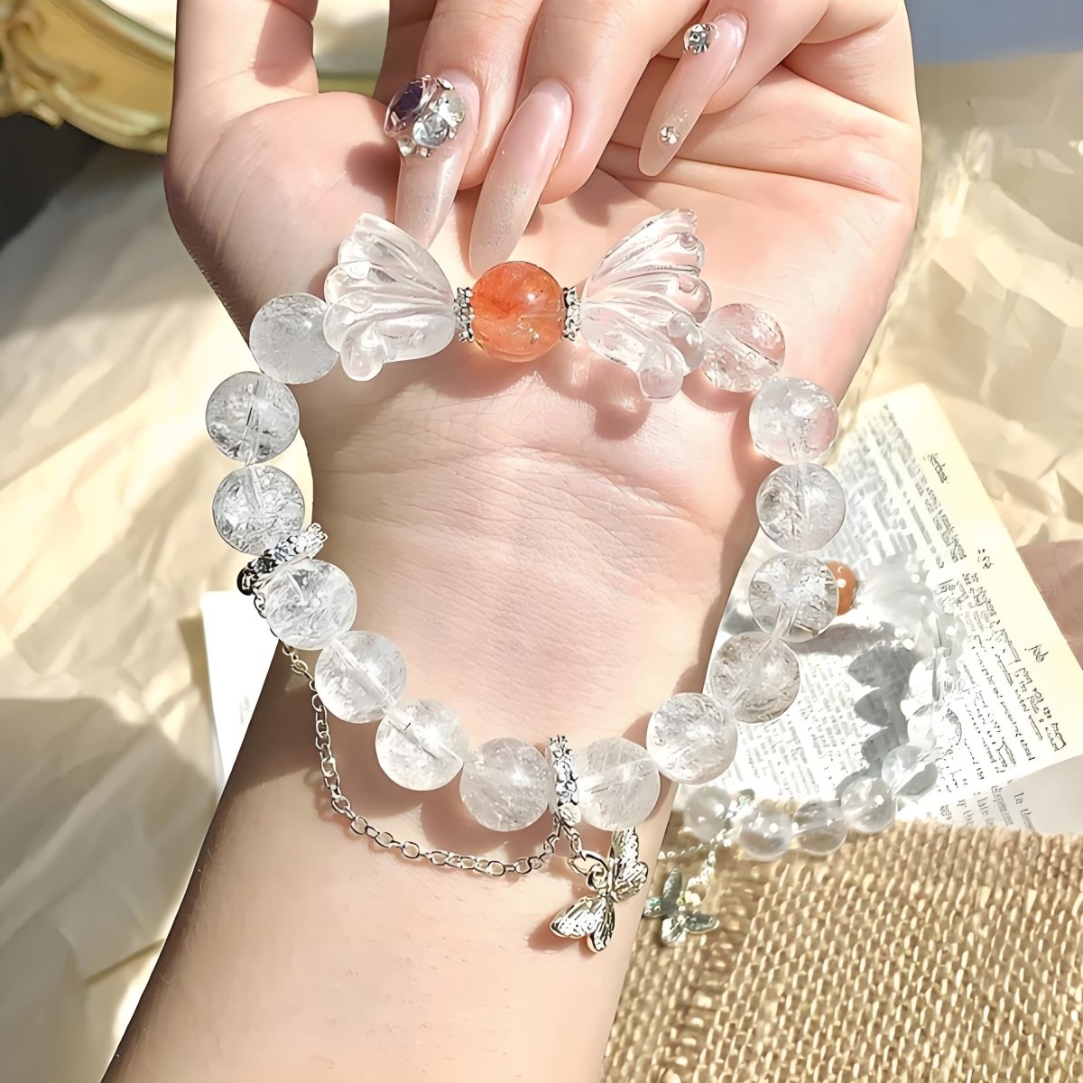 Sunstone Clear Quartz Butterfly Energy Bracelet - EclipticJewBraceletsclear quartznew