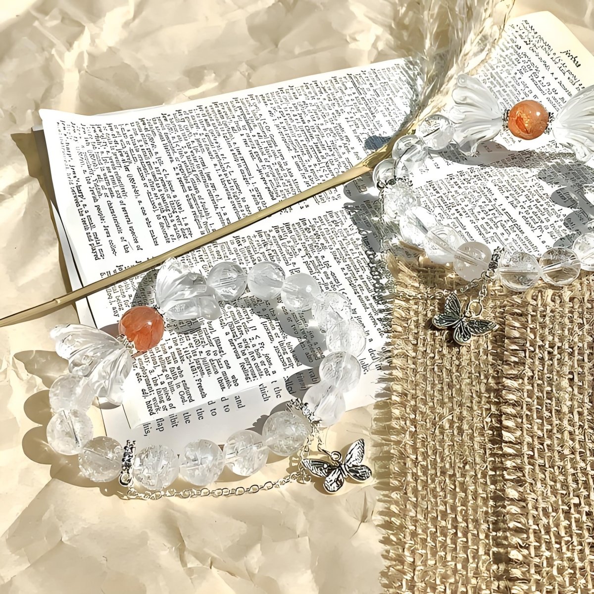 Sunstone Clear Quartz Butterfly Energy Bracelet - EclipticJewBraceletsclear quartznew