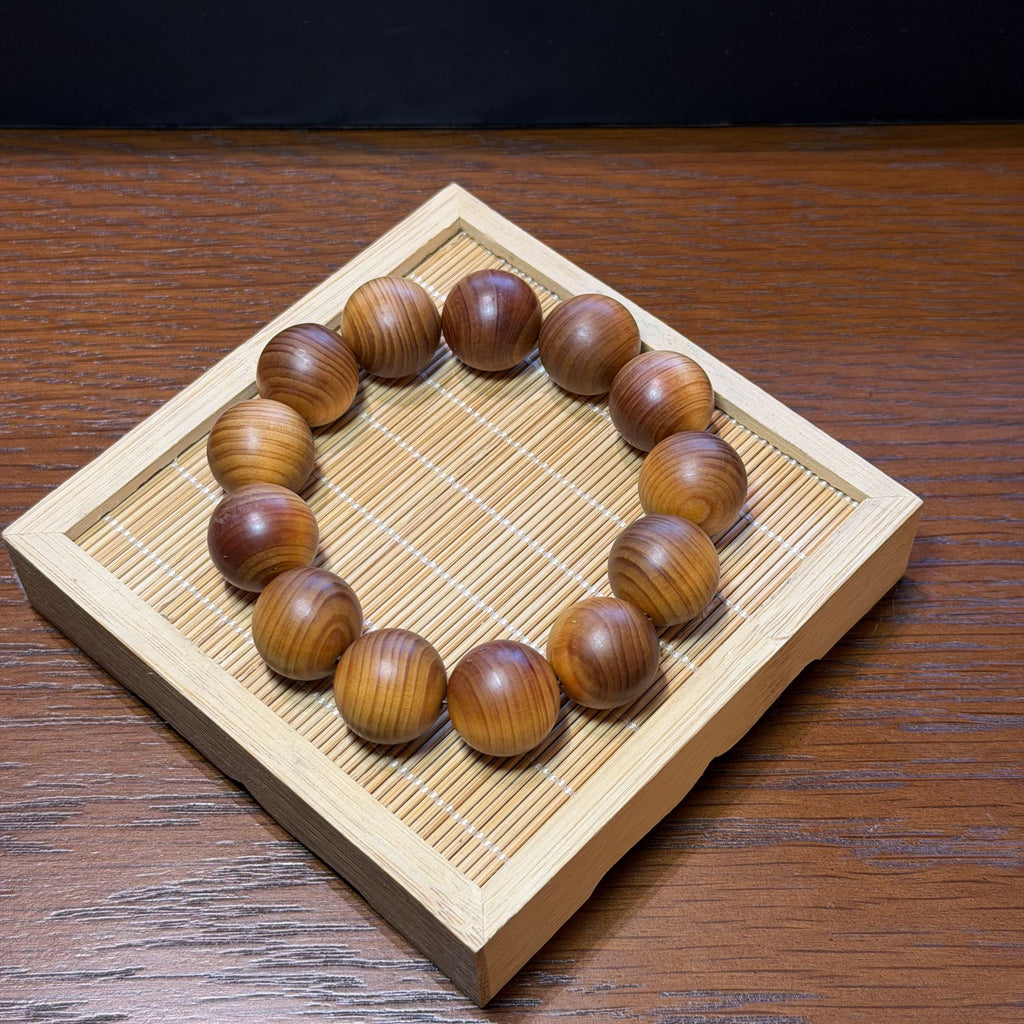 Taihang Thuja Wood Bracelet, High Oil Aged Cliff Cypress Beads, Meditation Prayer Mala, Spiritual Grounding Gift, 18mm