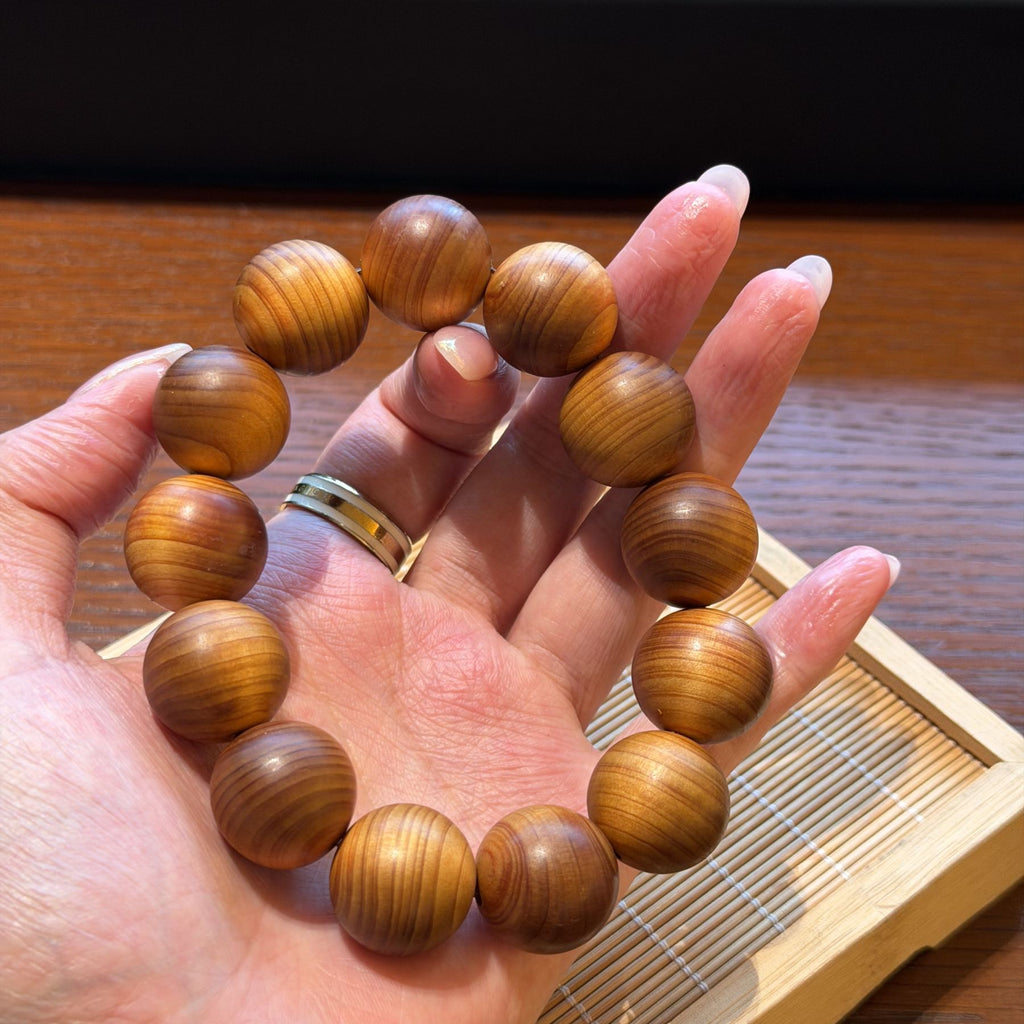 Taihang Thuja Wood Bracelet, High Oil Aged Cliff Cypress Beads, Meditation Prayer Mala, Spiritual Grounding Gift, 18mm