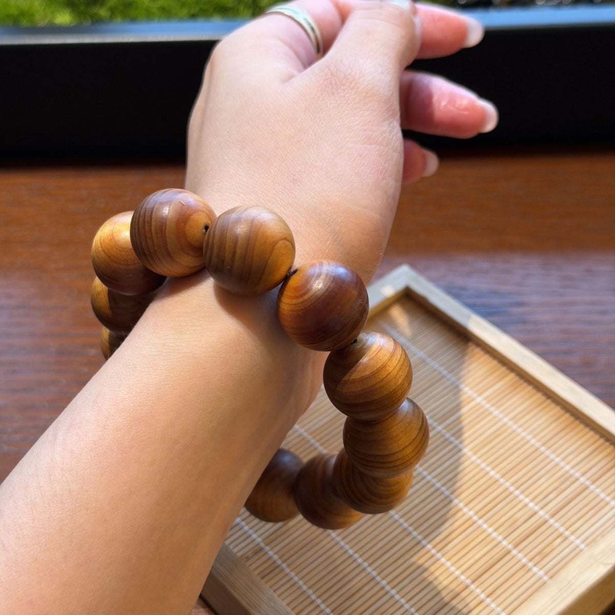 Taihang Thuja Wood Bracelet, High Oil Aged Cliff Cypress Beads, Meditation Prayer Mala, Spiritual Grounding Gift, 18mm