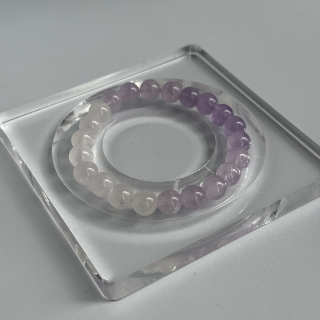 Taoist Blessed Amethyst & White Quartz Bracelet, Spiritual Clarity Amulet