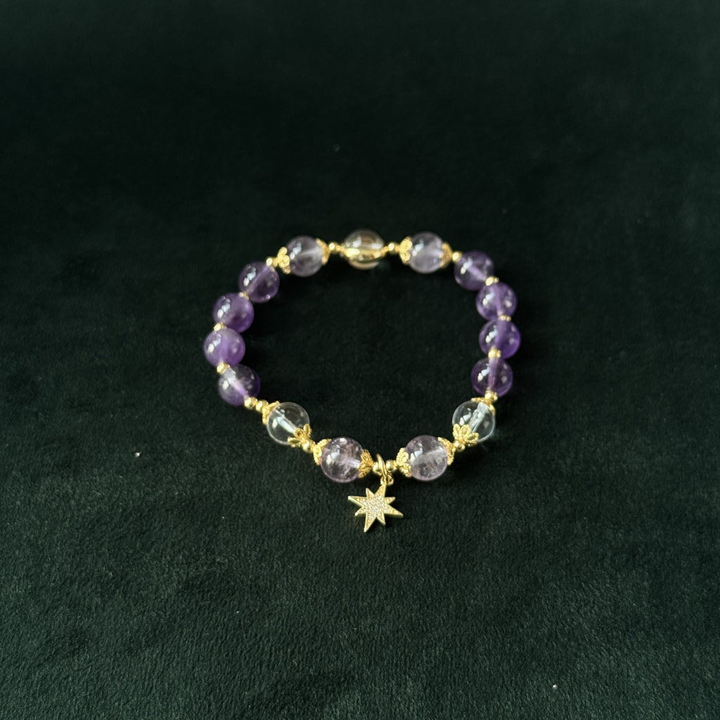 Taoist Blessed Amethyst Bracelet, Natural Purple Crystal Amulet for Peace