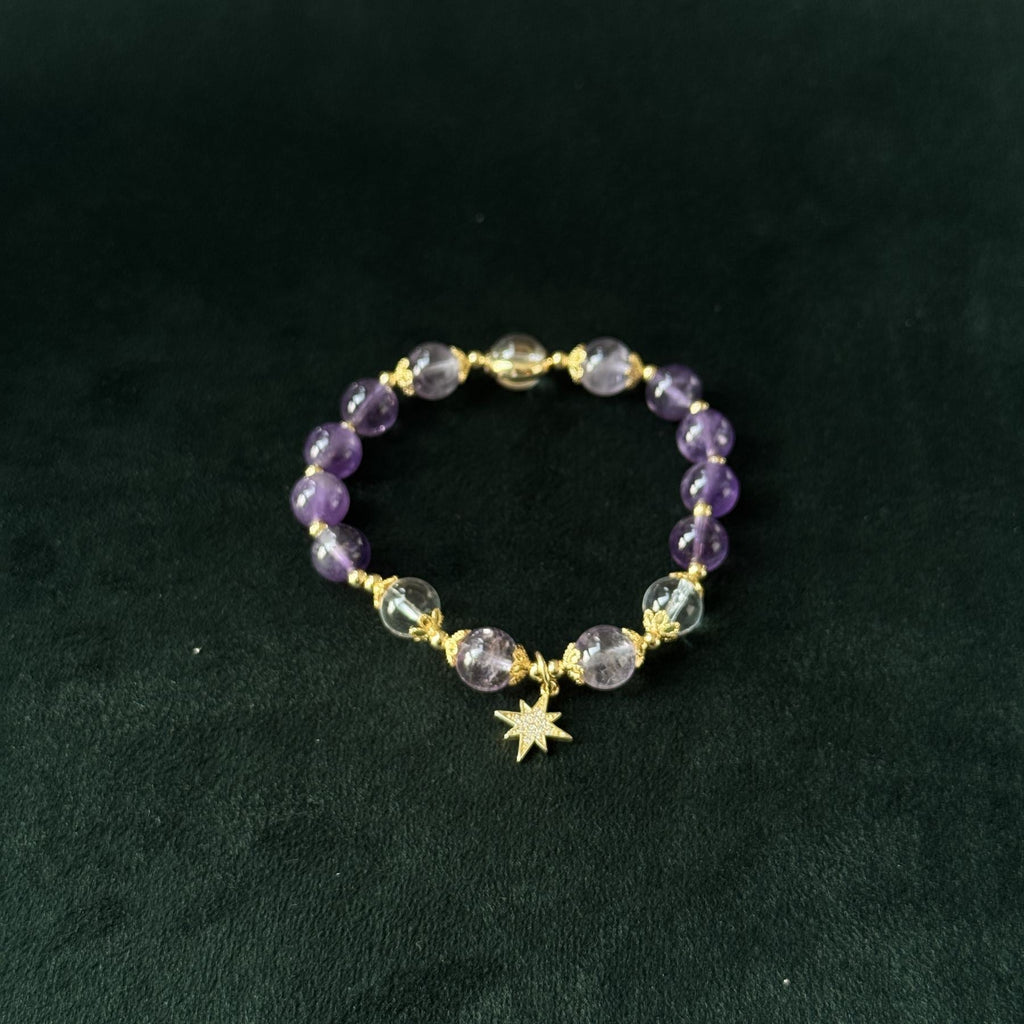 Taoist Blessed Amethyst Bracelet, Natural Purple Crystal Amulet for Peace
