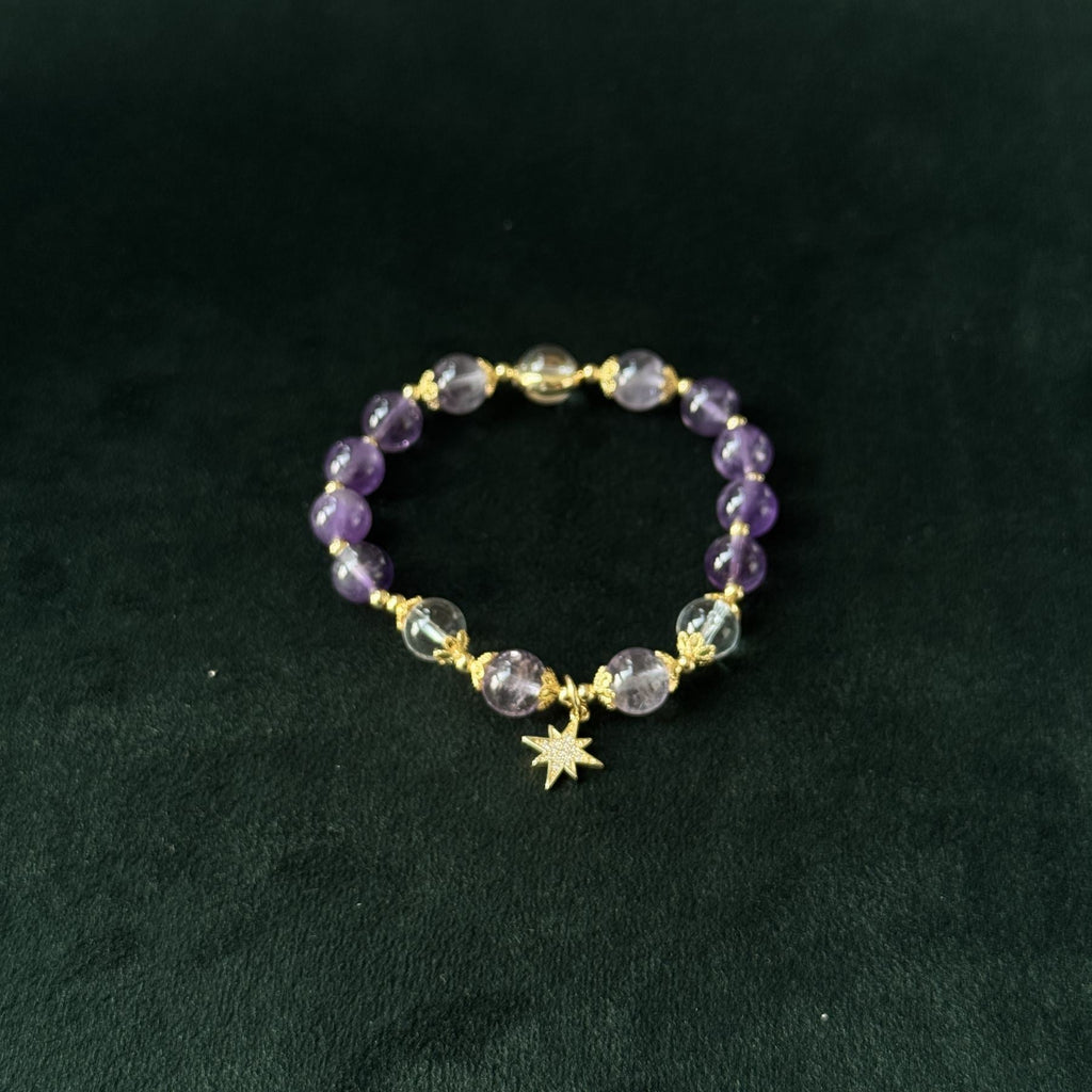 Taoist Blessed Amethyst Bracelet, Natural Purple Crystal Amulet for Peace