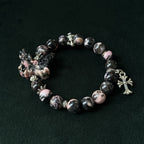 Taoist Blessed Aquamarine & Moonstone Bracelet, Butterfly Tassel Amulet