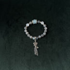 Taoist Blessed Aquamarine & Moonstone Bracelet, Butterfly Tassel Amulet