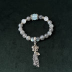 Taoist Blessed Aquamarine & Moonstone Bracelet, Butterfly Tassel Amulet