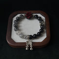 Taoist Blessed Black Obsidian & Rutilated Quartz Bracelet, Rose & Butterfly Amulet