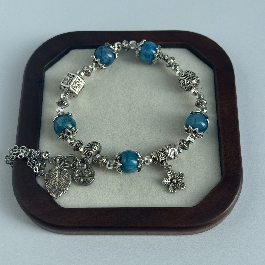 Taoist Blessed Blue Apatite Bracelet, Inspiration & Communication Amulet