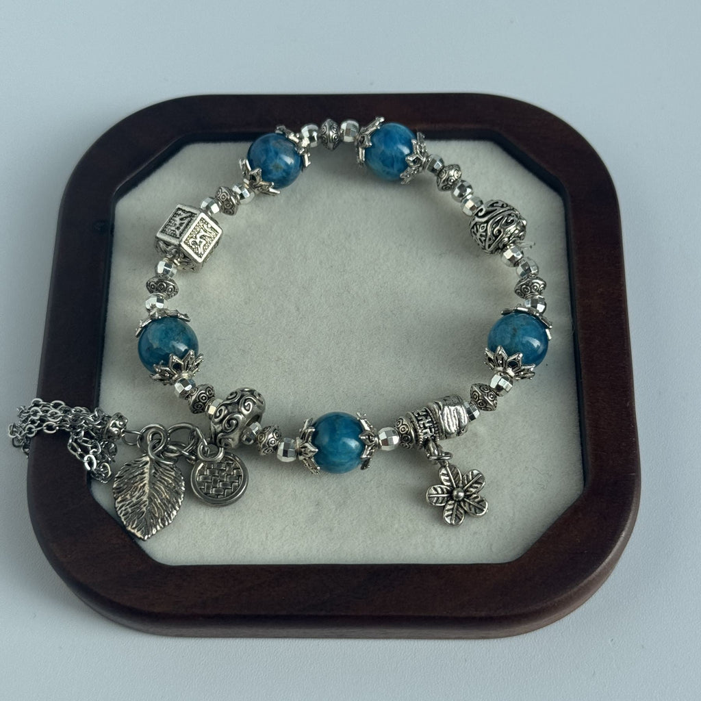 Taoist Blessed Blue Apatite Bracelet, Inspiration & Communication Amulet