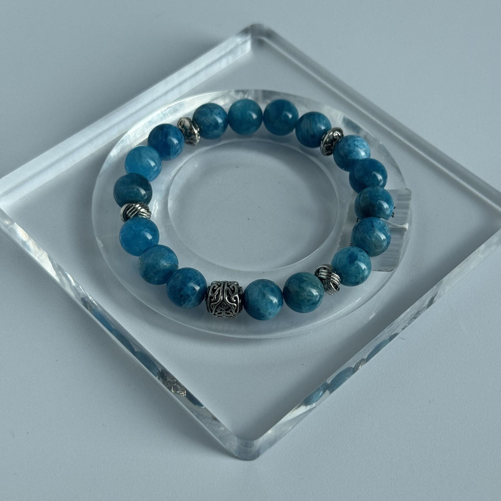 Taoist Blessed Blue Apatite Bracelet, Mental Clarity & Inspiration Amulet