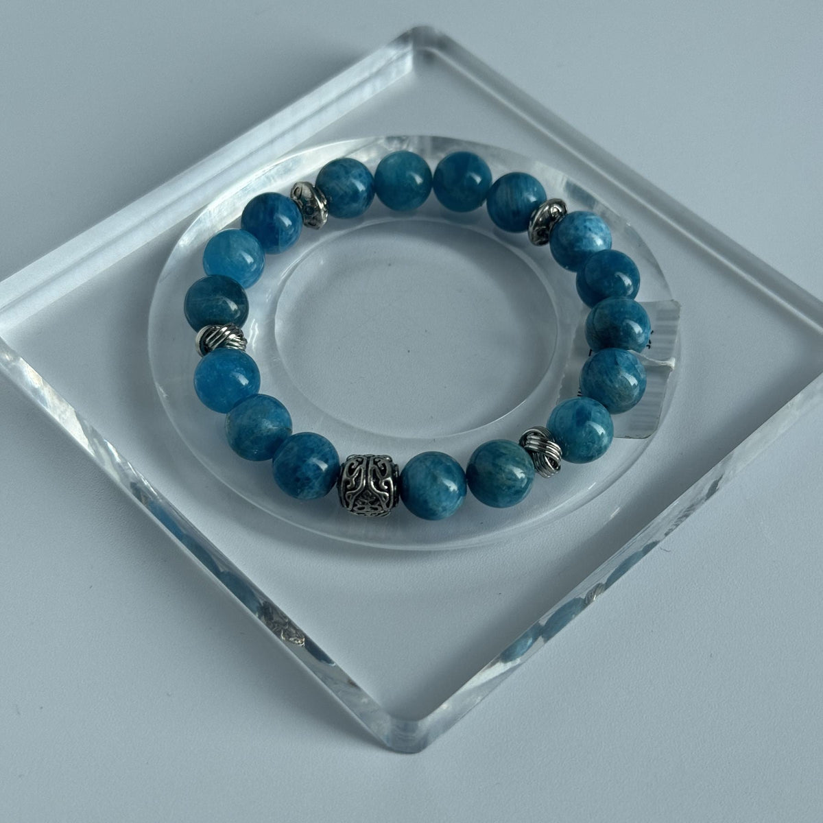 Taoist Blessed Blue Apatite Bracelet, Mental Clarity & Inspiration Amulet