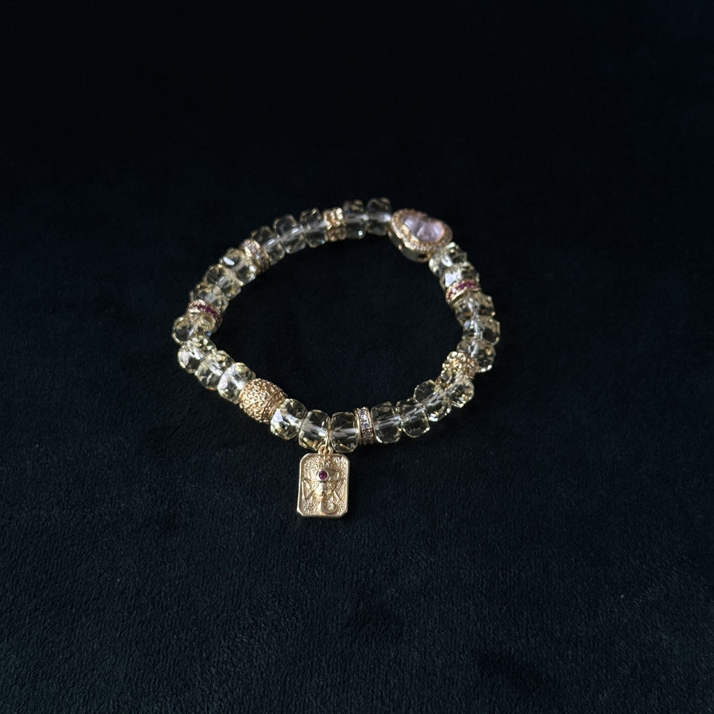 Taoist Blessed Citrine Wealth Bracelet, Eight Directions Luck Amulet