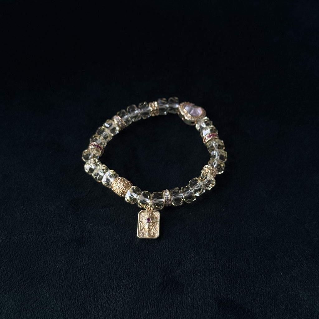 Taoist Blessed Citrine Wealth Bracelet, Eight Directions Luck Amulet