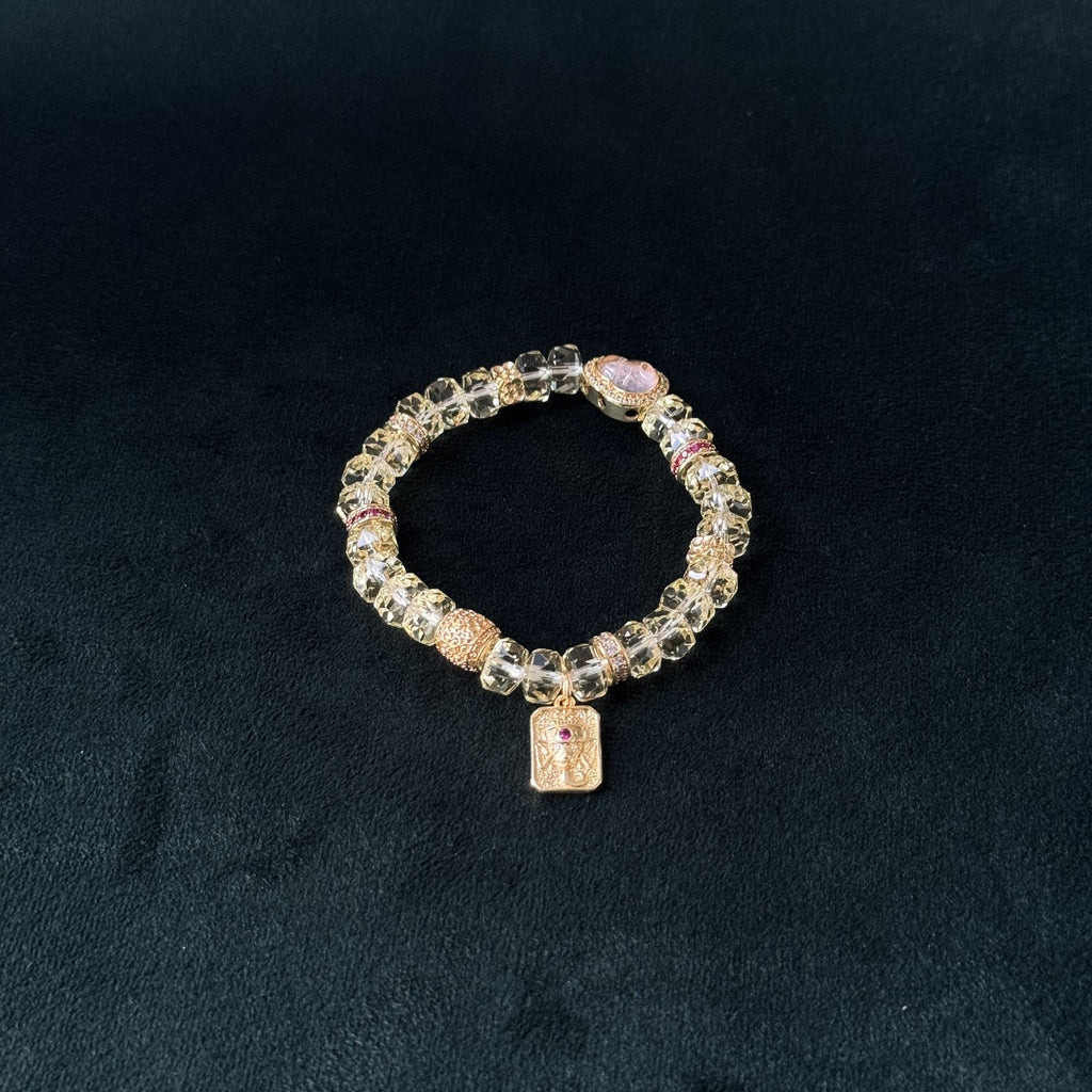 Taoist Blessed Citrine Wealth Bracelet, Eight Directions Luck Amulet