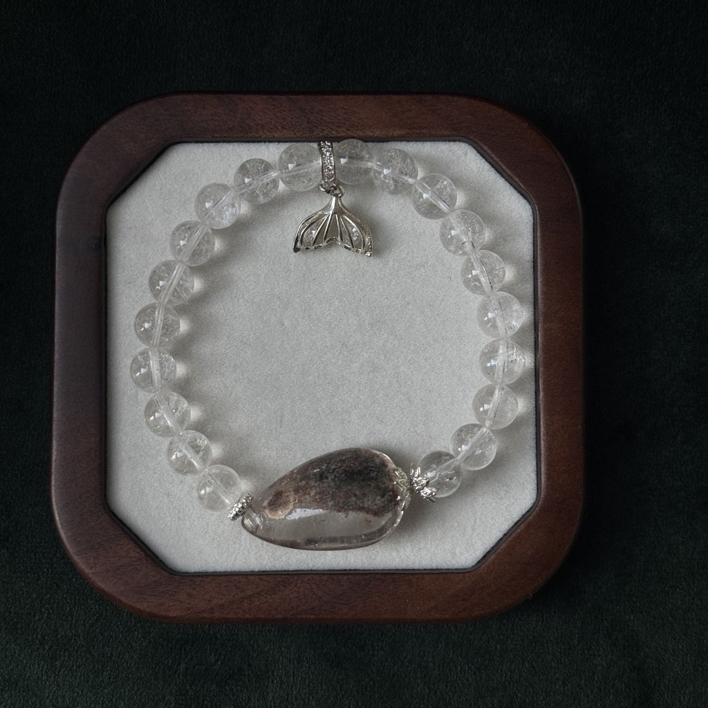 Taoist Blessed Clear Quartz & Garden Phantom Bracelet, Meditation & Clarity Amulet